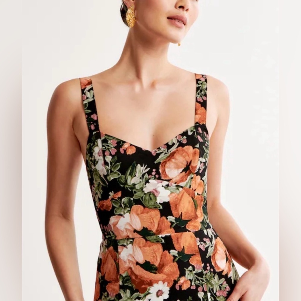 Abercrombie & Fitch Floral Tiered Ruffle Maxi Dress Black Size Small Petite - Picture 2 of 10